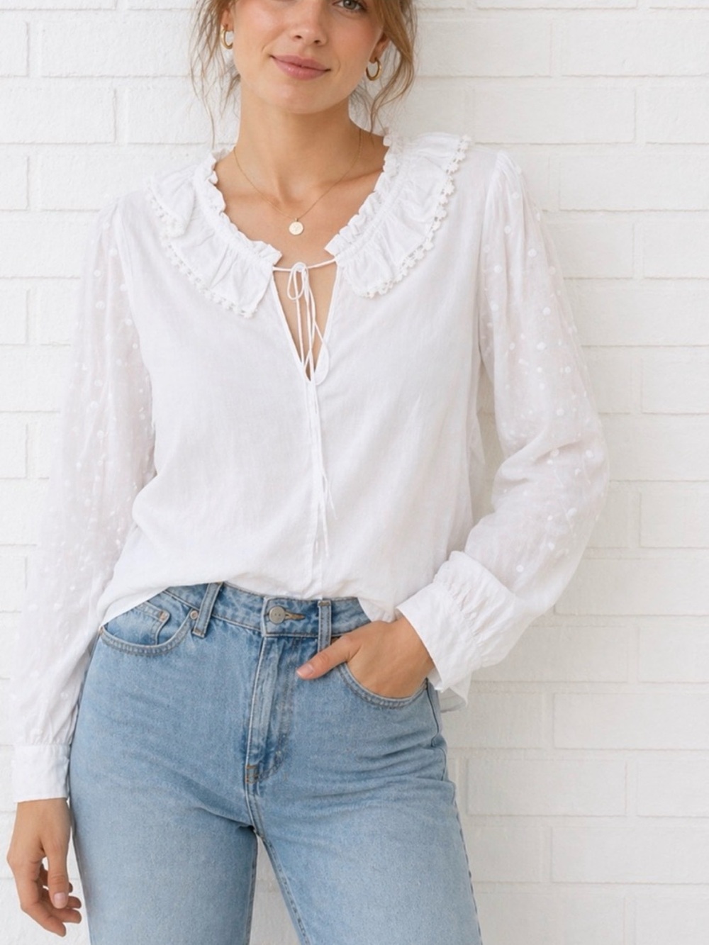 See By Chloe White cotton embroidered blouse Swiss Dot
Cottagecore Collar top